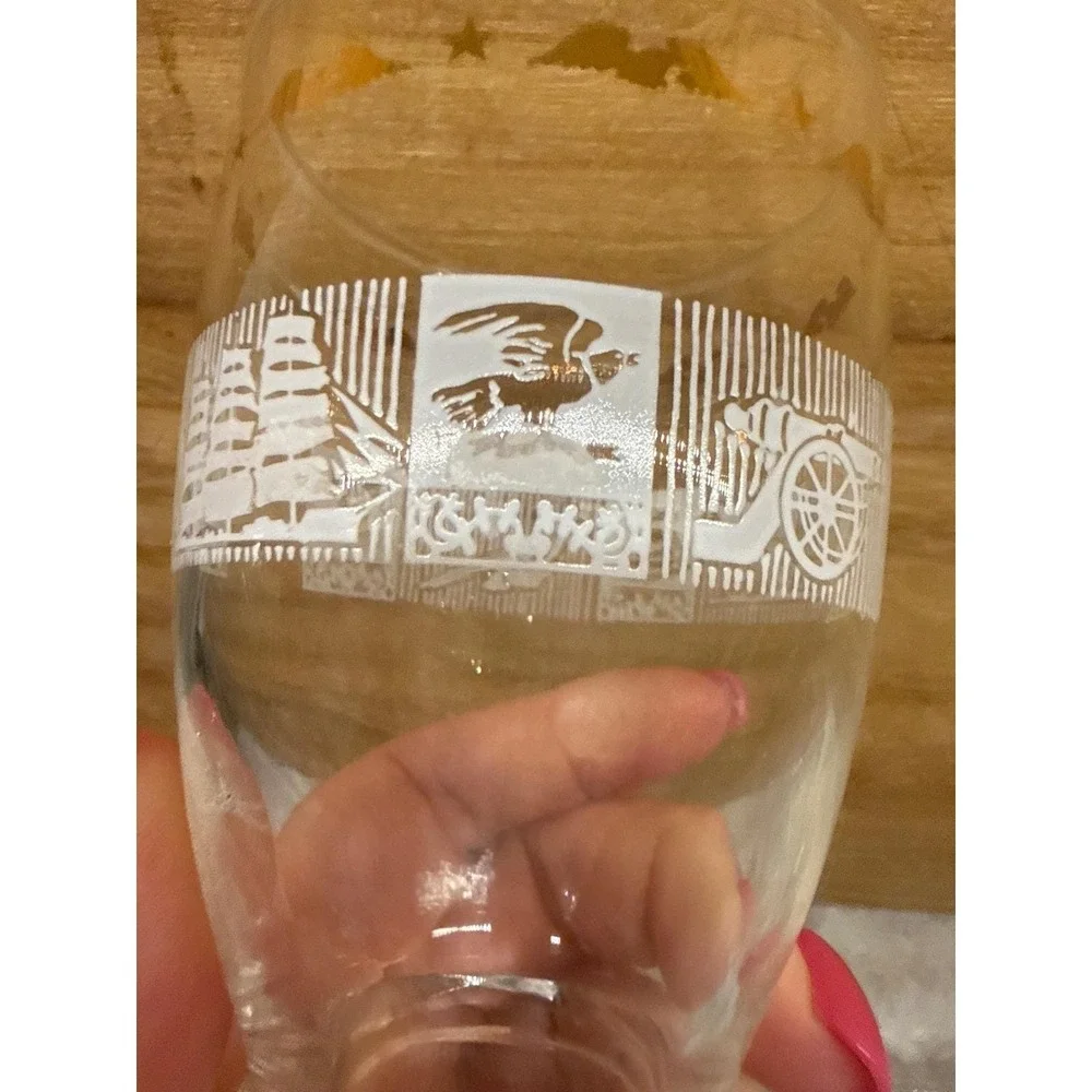 Vintage Americana Juice‎ Glasses Set of 8 Patriotic Eagle Liberty Bell Gold Rim